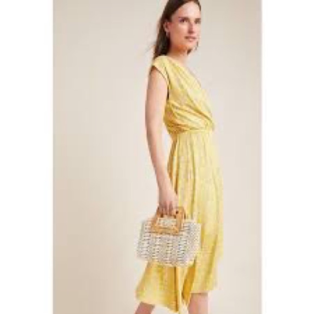 Anthropologie Maeve Women’s Yellow Knit Fete Handkerchief Hem Midi Dress Small